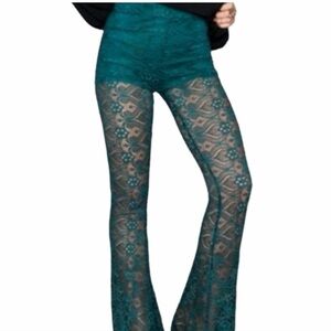 Show Me Your MuMu Teal Lace Wide-Leg Pants